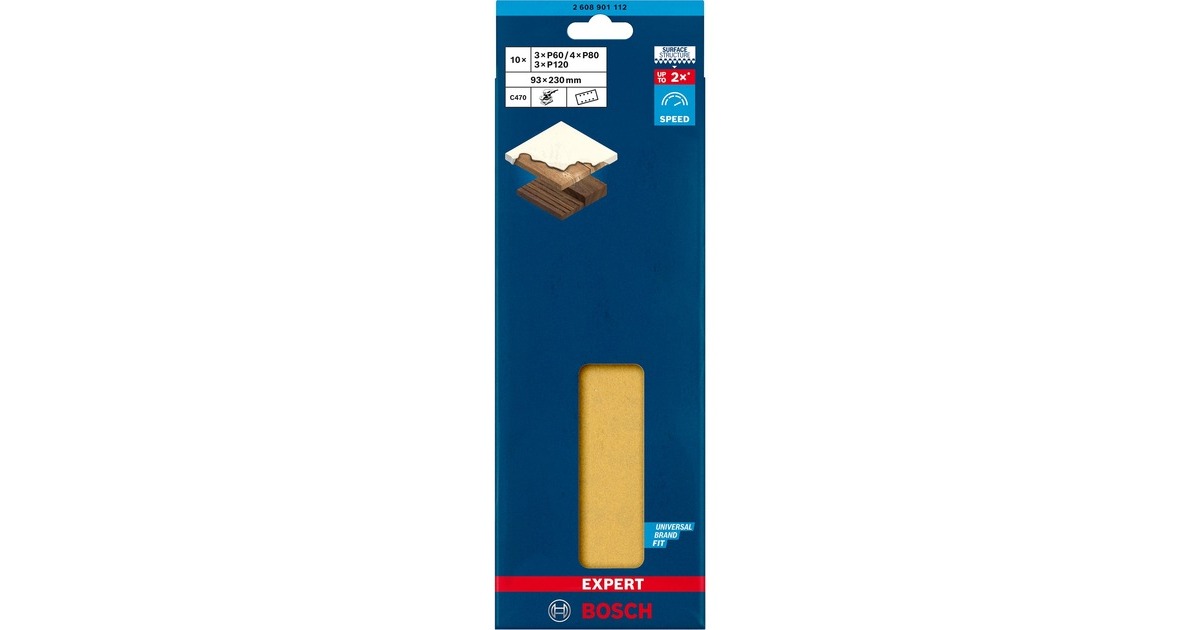 warehouse linden----Expert C470 Schleifblatt-Set, 93 x 230mm, K60 / 80 / 120 (10-teilig, für Schwingschleifer)
