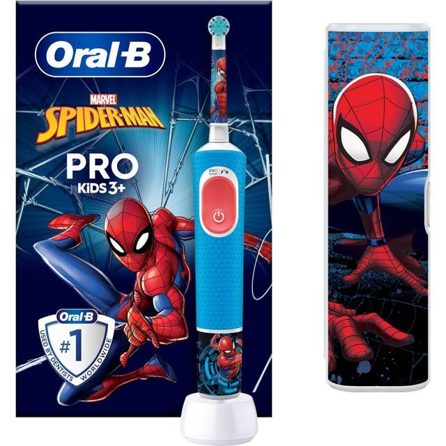 Oral-B Vitality PRO Kids Spiderman Electric Toothbrush with Travel Case, Blue