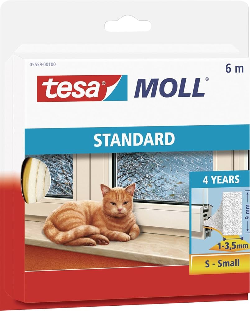 tesa Moll STANDARD I-Profil Schaumstoff-Dichtung, 9 mm x 6 m selbstklebender Schaumstoff-Dichtung fALr Fenster und TALren,