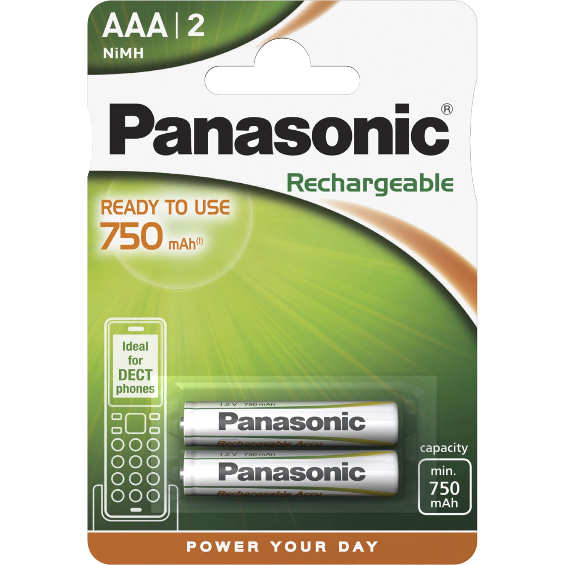 1x2 Panasonic Akku NiMH Micro AAA 750 mAh Ready to Use DECT