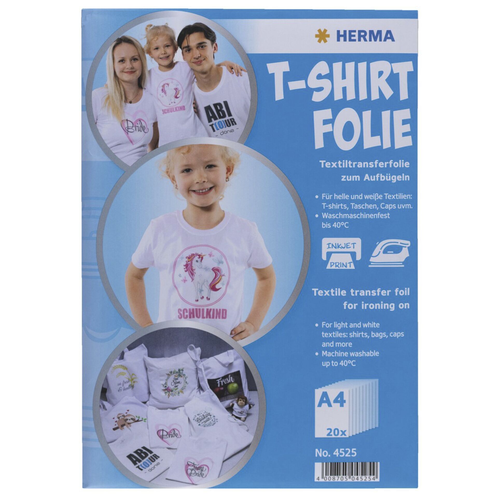 Herma T-Shirt Folie A4 für helle + weiße Textilien 20 Blatt 4525